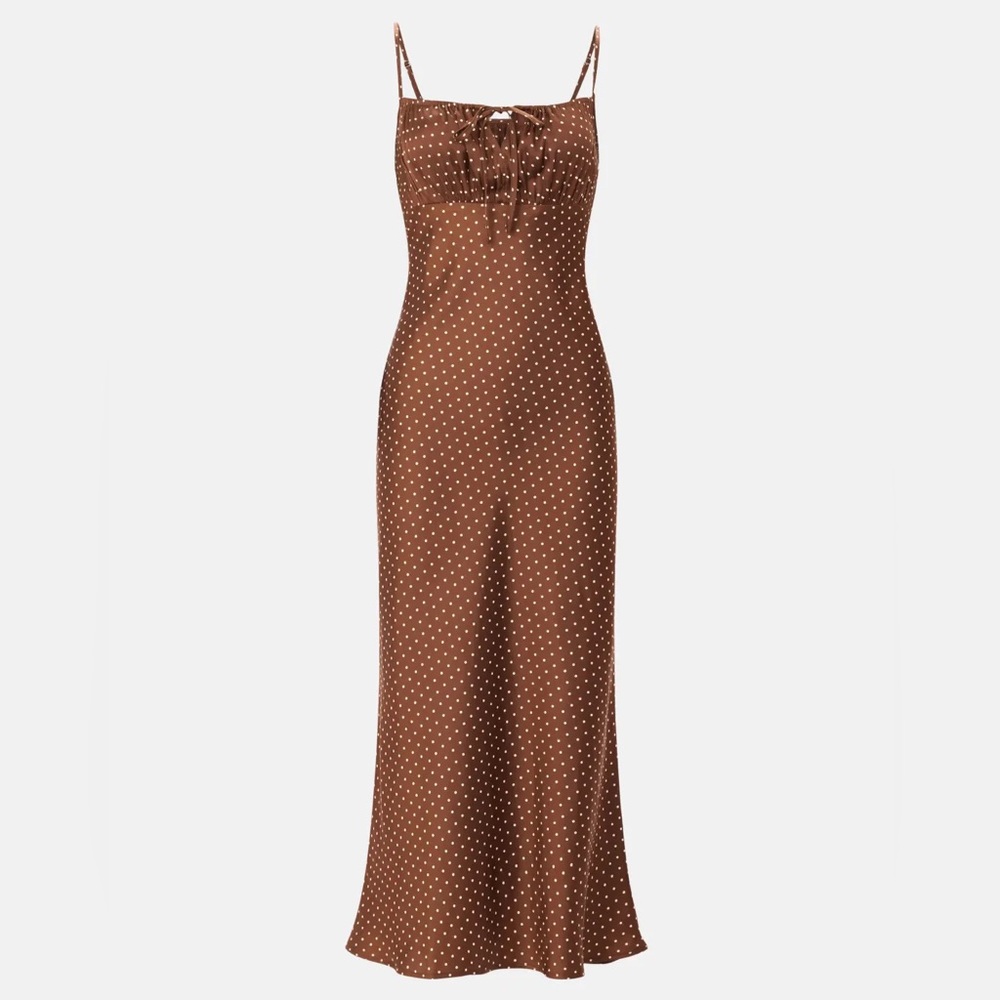 Ciao Lucia brown polka dot Leo Satin midi dress - Picture 5 of 13